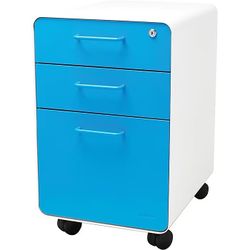 Lot Set of 2 Poppin Stow 3-Drawer Rolling Wheeled Metal Filling  Cabinets  Modern Office Under Desk