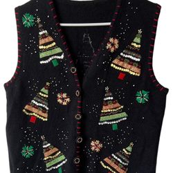 Beaded Trees-Small Christmas Sweater Vest Unbranded Look Measurements In Pics  Get into the holiday spirit with this festive vest perfect for the Chri