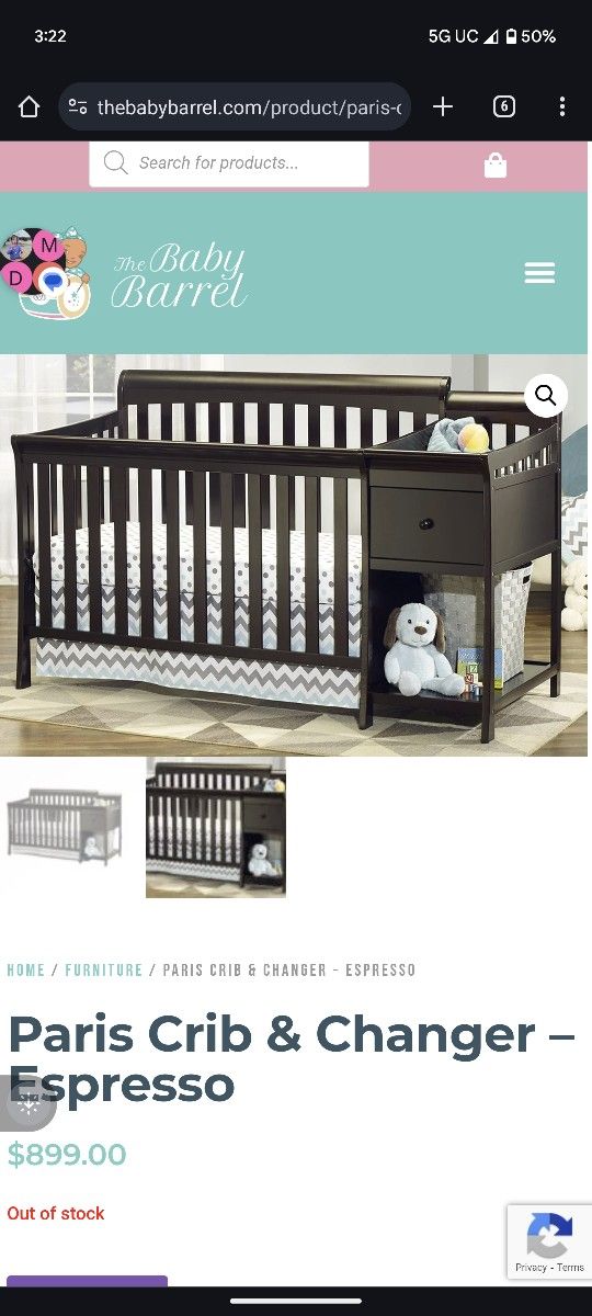 Sorelle Baby Crib And Diaper Changed (NEW) Espresso