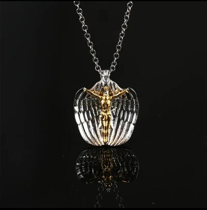 Jesus With Angel Wings Gold/ Silver Tone Necklace