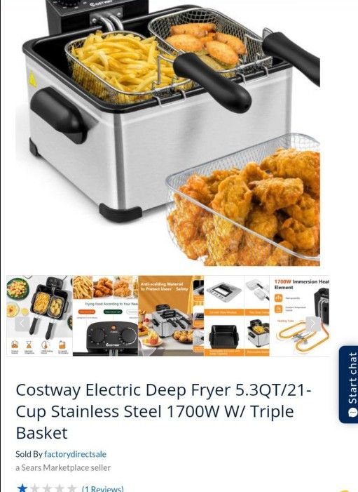 Costway Electric Deep Fryer 5.3QT/21-Cup Stainless Steel 1700W w/ Triple  Basket