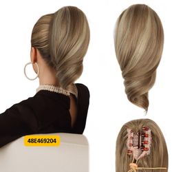 12" Dark Blonde Highlights Curly Ponytail Extension for Women #48E469204