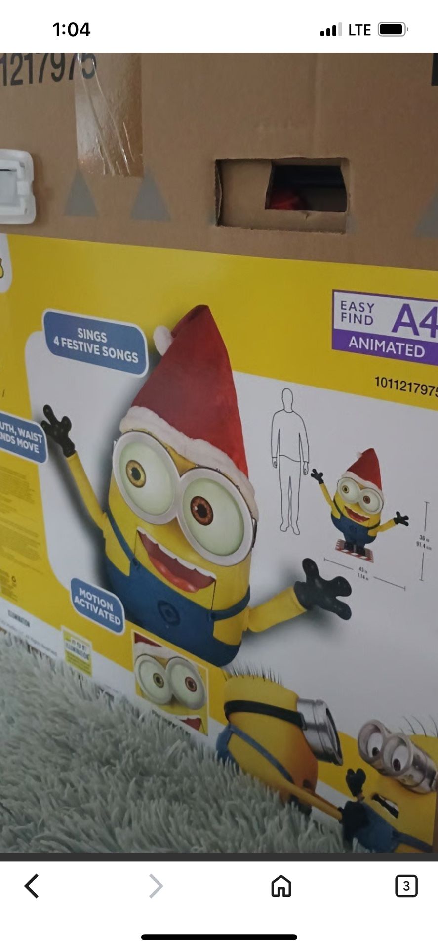 Minion 3.6 ft tall Christmas inflatable 