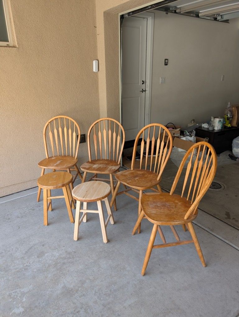 Solid Maple Dining Chair Set - 4 Chairs, 2 stools
