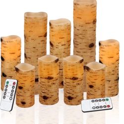 antizer Flameless Candles Birch Bark Effect Battery Operated Candles 4" 5" 6" 7" 8" 9" Set of 9 Real Wax Pillar LED Candles Each Candle 2.2" Diameter 