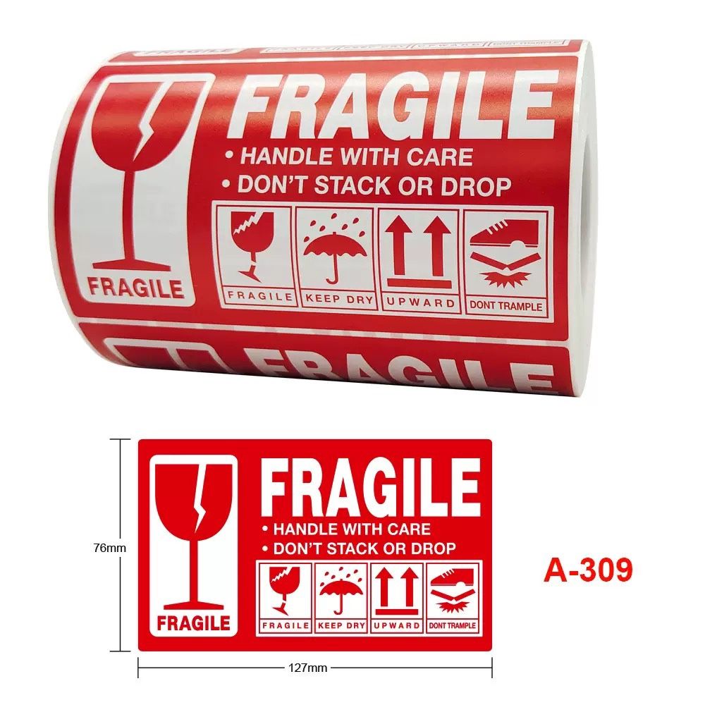 300pcs Roll Of Roll packaging, handle with care, fragile warning stickers, labels that won't fall off, handles with care for transportation and reloca