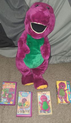 Barney Plush Stuffed Animal with VHS Tapes Bundle