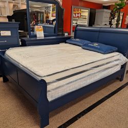 Charlie Blue Queen Bed Dresser And Mirror 