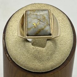 Gold Baring Quartz Set In 10k Yellow Gold Ring 