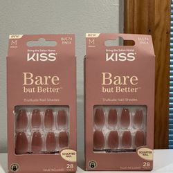 BRAND NEW KISS BARE BUT BETTER PRESS ON NAILS MEDIUM COFFIN NUDE 28 COUNT GLUE INCLUDED 