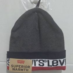 Levi's Logo Beanie Hat Gray Superior Warmth Lined Soft One Size Winter NWT