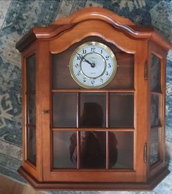 Vintage Wood Wall Shelf Cabinet with Waltham Clock Face