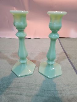 Mosser Jadeite Candlestick Holders