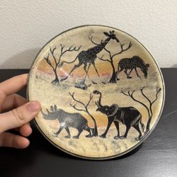 Hand-Carved Soapstone Plate – Kenya Safari Wildlife Scene