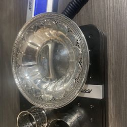Vintage Sterling Silver Table Set (Pierced Candy Dish + Napkin Rings)
