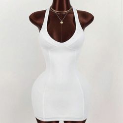 Médium White Racer back Sexy Mini Dress Ladies 