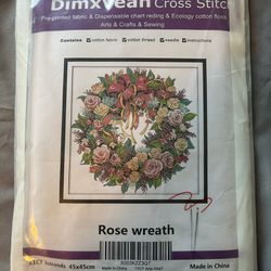 New Rose Wreath Cross Stitch Needlepoint Kit 