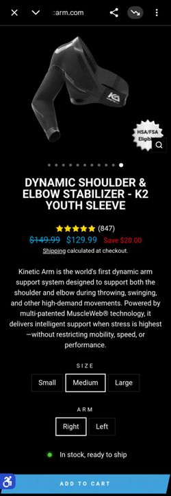 K2 youth kinetic arm Sleeve Dynamic Shoulder & Elbow Stabilizer medium right. Use 2 weeks to rehab a elbow asking 75 pick up is in allen