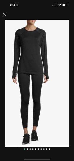 Cuddl Duds ClimateRight Women's Plush Warmth Long-Sleeve Crew & Legging Base Layer Set (Black) XS