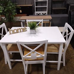 Small White And Natural Dining Set 