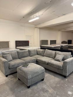 4-pc Sectional sofa with ottoman grey Corduroy