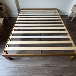 Set of 2 - Queen size Natural Wood Bed Frame and Memory foam mattress