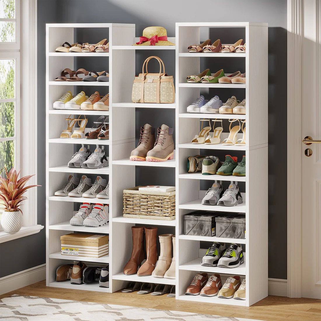 Tribesigns Wooden Shoe Rack, Freestanding Shoe Organizer with 23 Storage Shelves