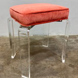 Lucite Vanity Stool w/ New Salmon Velvet Cushion