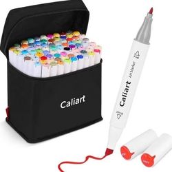 Caliart Alcohol Based Markers, 81 Colors Art Drawing Markers Set Dual Tip Fine & Chisel 