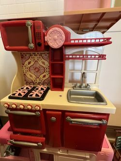 Toy Kitchen, Fridge, Table +Chairs and Grill of American doll size