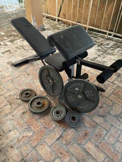 Adjustable weight bench and standard barbell weights