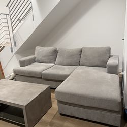 Sleek Comfy couch + Concrete coffee table