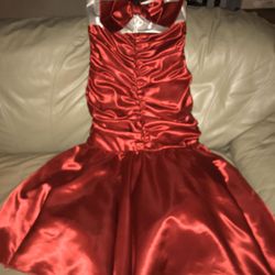 DRESS WOMEN SATIN RED AND WHITE CUSTOMIZED HOLIDAY SPECIAL OCCASION