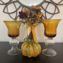 Pair Crackled Glass Candle Holders