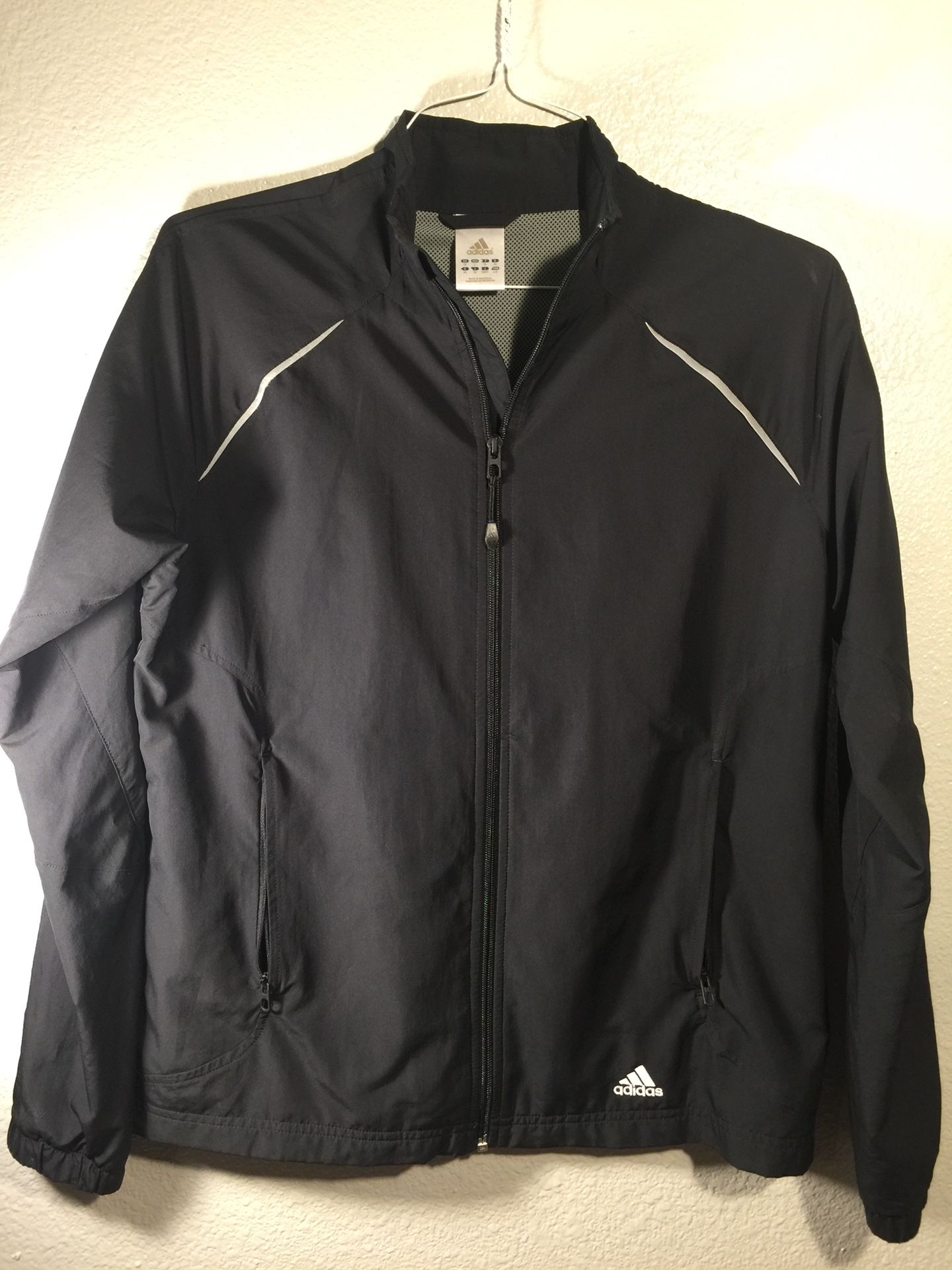 Adidas track jacket zip up athletic running men L black