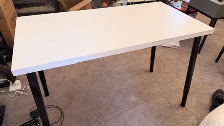 IKEA White Desk, 47 x 24 in, Black Adjustable Legs