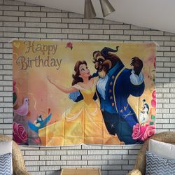 LIKE NEW Disney Princess Beauty & The Beast Belle Party Backdrop 59x83"
