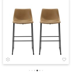 Faux Leather Whiskey Brown Barstools Set Of 2
