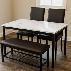Modern Marble Dining Set – Table, 2 Chairs, and Bench