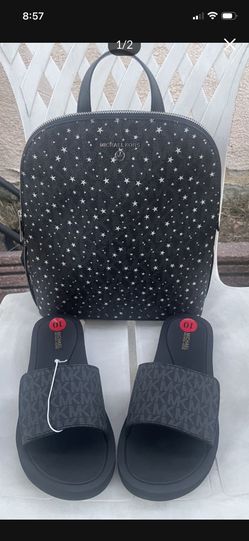 Michael Kors  Medium Backpack With Silver Stars NWT Michael Kors MK Signature Logo Print Wade Slide Black, 10M  pick up location in the city of Pico R