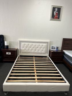 White Faux Leather Tufted Bed Frame