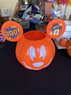 Disney Halloween Mickey Jack-o'-Lantern Pumpkin Candy Bowl Bucket Trick or Treat