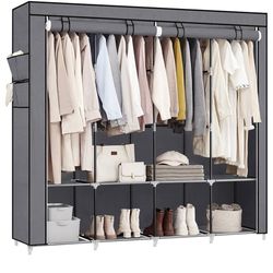SONGMICS Portable Closet Wardrobe Organizer with Cover - Grey