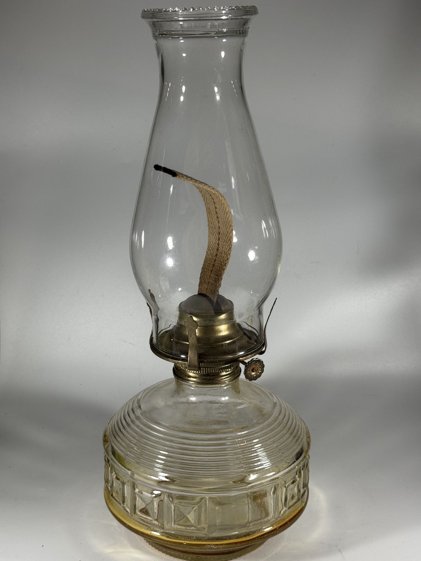 Vintage Oil lamp, clear glass with Hobnail Hurricane shade