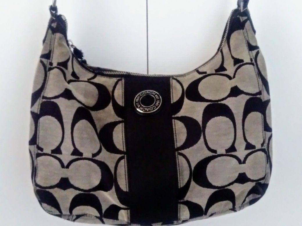 Coach Signature shoulder bag/ hobo black and taupe