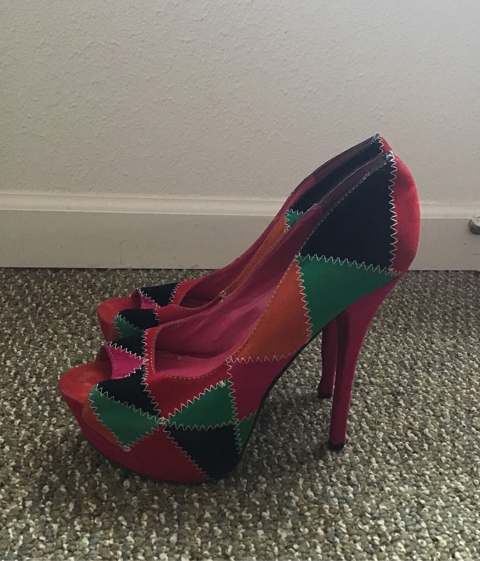 ALBA Color block patchwork high heels