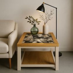 🔥SALE🔥 Drexel Solid Oak Side Table – Unique Art Top + Storage