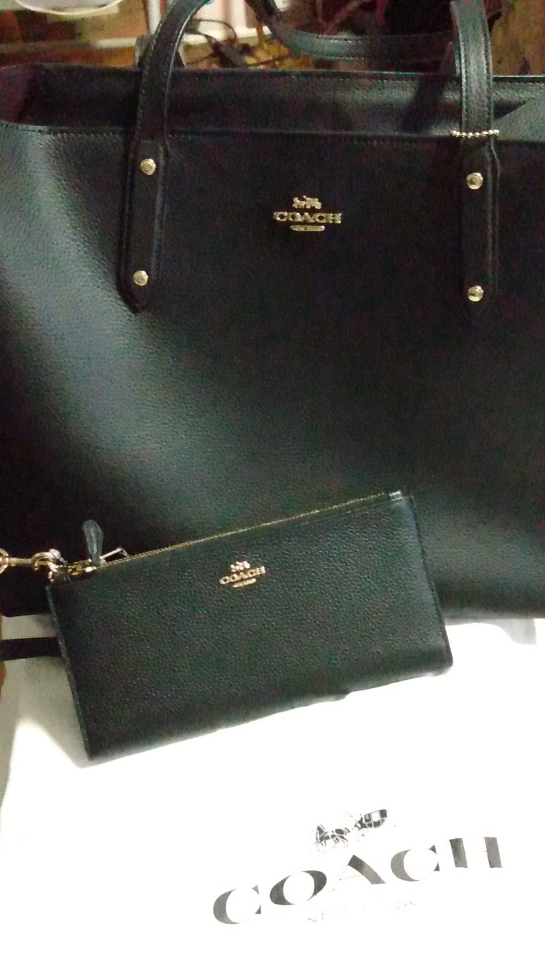 ALL BLACK COACH PURSE WITH MATCHING WALLET