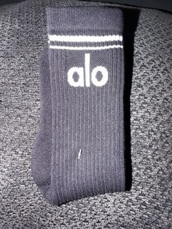 Unisex Throwback Sock Alo Yoga black socks with white stripes and 'alo' logo #