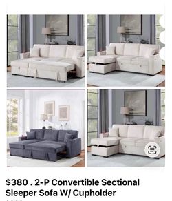 $380 . 2-P Convertible Sectional Sleeper Sofa W/ Cupholder Sofa Storage & USB Ports 89”x 59”X36”H
